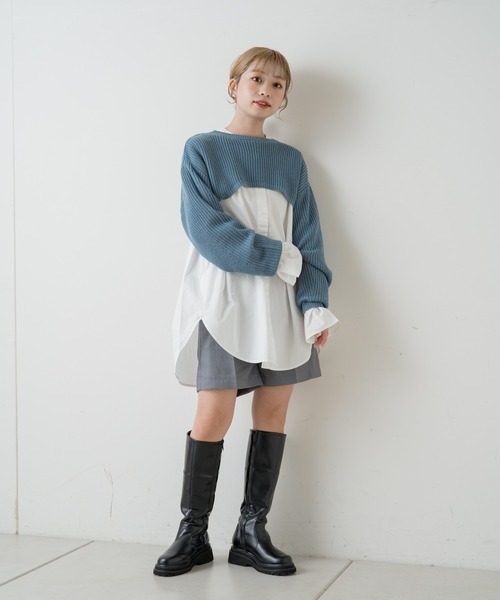 Kastane(カスタネ)の「【SETアイテム】クロップドニット×キャミワンピースSET(ワンピース・レディース・ブルー/ブラック・FREE)」の13枚目の写真