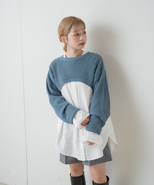 Kastane(カスタネ)の「【SETアイテム】クロップドニット×キャミワンピースSET(ワンピース・レディース・ブルー/ブラック・FREE)」の14枚目の写真