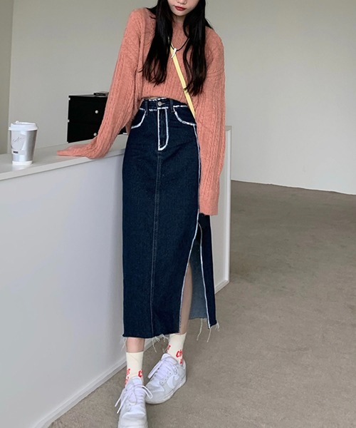 Jewelobe（ジュエローブ）の「ペイントデニムサイドスリットタイトスカート（デニムスカート・レディース・ネイビー/ブラック・M/S）」の21枚目の写真