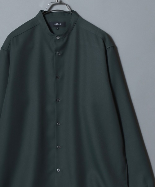 ANPAS(アンパス)の「ANPAS Exclusive Oversized Twill Band-Collar Shirt (Long Sleeve) /アンパス別注 ツイル オーバーサイズ バンドカラー長袖シャツ メンズ(シャツ/ブラウス・メンズ・ホワイト/チャコールグレー/ライトグレー/ブラック/ホワイト系その他/ブラック系その他/ベージュ系その他/グレイッシュベージュ/ワイン/ネイビー/ダークグリーン/マルーン/ブルー・M/L)」の9枚目の写真