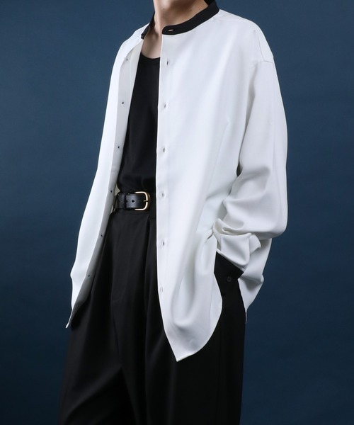 ANPAS（アンパス）の「ANPAS Twill Fabric Oversize Band Collar Shirt/別注 ツイル オーバーサイズ バンドカラーシャツ / 長袖シャツ メンズ（シャツ/ブラウス・メンズ・ホワイト/チャコールグレー/ライトグレー/ブラック/ホワイト系その他/ブラック系その他/ベージュ系その他/グレイッシュベージュ/ワイン・M/L）」の22枚目の写真