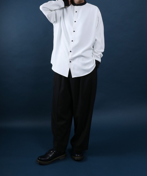 ANPAS（アンパス）の「ANPAS Twill Fabric Oversize Band Collar Shirt/別注 ツイル オーバーサイズ バンドカラーシャツ / 長袖シャツ メンズ（シャツ/ブラウス・メンズ・ホワイト/チャコールグレー/ライトグレー/ブラック/ホワイト系その他/ブラック系その他/ベージュ系その他/グレイッシュベージュ/ワイン・M/L）」の20枚目の写真