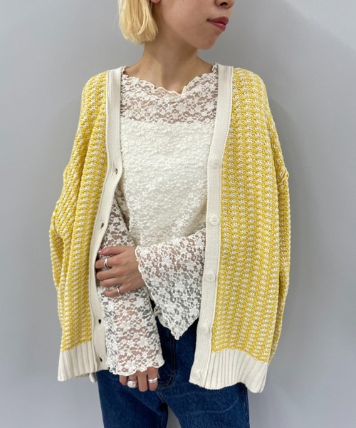 CIAOPANIC（チャオパニック）の「格子ミックスニットカーディガン（カーディガン/ボレロ・レディース・グレー/グリーン/イエロー・FREE）」の15枚目の写真