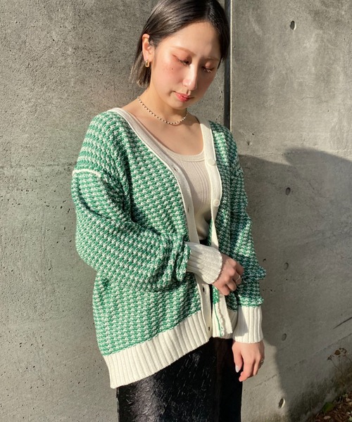 CIAOPANIC（チャオパニック）の「格子ミックスニットカーディガン（カーディガン/ボレロ・レディース・グレー/グリーン/イエロー・FREE）」の8枚目の写真