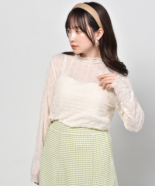 ems excite(エムズエキサイト)の「ウェーブシアーCT(Tシャツ/カットソー・レディース・ブラック/オフホワイト/アイボリー・FREE)」の14枚目の写真