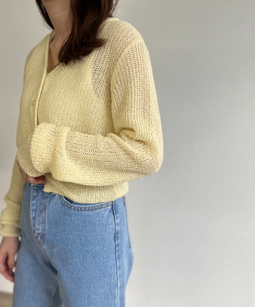 ISOOK（アイスー）の「Cropped sheer cardigan / クロップドシアーカーディガン（カーディガン/ボレロ・レディース・ブラック/ミント/ライトイエロー・FREE）」の9枚目の写真