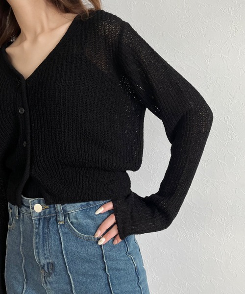 ISOOK（アイスー）の「Cropped sheer cardigan / クロップドシアーカーディガン（カーディガン/ボレロ・レディース・ブラック/ミント/ライトイエロー・FREE）」の4枚目の写真