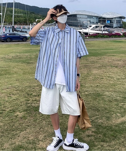 MGV(エムジーヴィー)の「シックシンストライプハーフスリーブシャツ(シャツ/ブラウス・メンズ・イエロー/ブルー/グリーン・MEDIUM/LARGE/X-LARGE)」の8枚目の写真