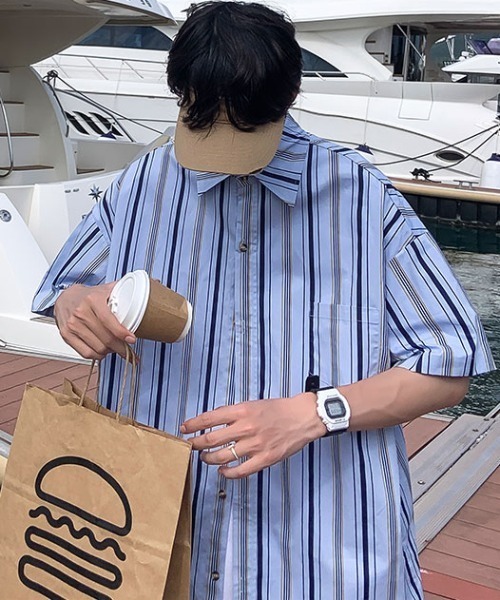 MGV(エムジーヴィー)の「シックシンストライプハーフスリーブシャツ(シャツ/ブラウス・メンズ・イエロー/ブルー/グリーン・MEDIUM/LARGE/X-LARGE)」の5枚目の写真