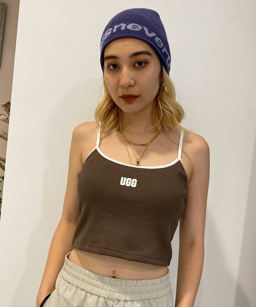 UGG（アグ）の「UGG@mos スクエアロゴ刺繍 リブキャミ（キャミソール・レディース・ブラック/ホワイト/ブラウン/ブルー・L/M）」の4枚目の写真