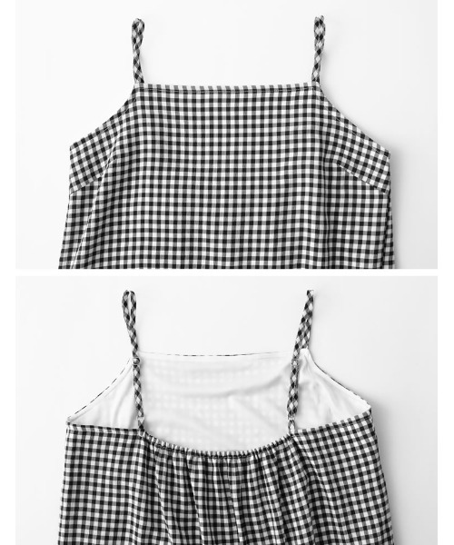Re:EDIT（リエディ）の「[低身長サイズ有]ギンガムチェック裾プリーツキャミワンピース（ジャンパースカート・レディース・ブラック/オレンジ/グリーン・MEDIUM/LARGE/SHORT）」の18枚目の写真