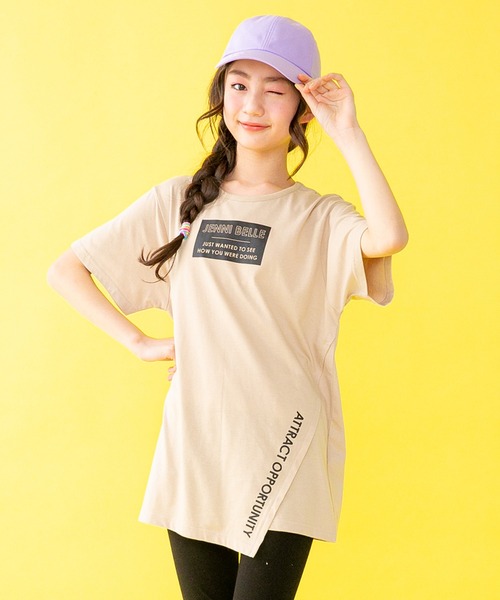 JENNI belle(ジェニィベル)の「【WEB限定】アシメヘムロング丈Tシャツ(Tシャツ/カットソー・キッズ・イエロー/ベージュ/ブラック・130cm/150cm/160cm/140cm)」の2枚目の写真