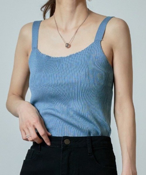 MAISON BREEZE（メゾンブリーズ）の「【MAISON BREEZE】ワイドストラップリブニットキャミソール SCCH140（タンクトップ・レディース・ホワイト/ブラック/グリーン/サックスブルー/イエロー・FREE）」の4枚目の写真