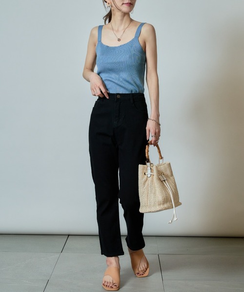 MAISON BREEZE（メゾンブリーズ）の「【MAISON BREEZE】ワイドストラップリブニットキャミソール SCCH140（タンクトップ・レディース・ホワイト/ブラック/グリーン/サックスブルー/イエロー・FREE）」の7枚目の写真