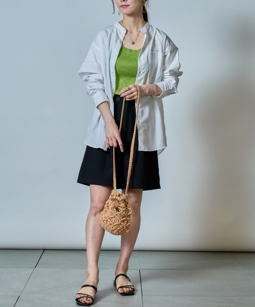 MAISON BREEZE（メゾンブリーズ）の「【MAISON BREEZE】ワイドストラップリブニットキャミソール SCCH140（タンクトップ・レディース・ホワイト/ブラック/グリーン/サックスブルー/イエロー・FREE）」の14枚目の写真