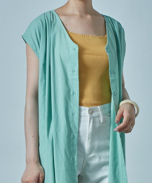 MAISON BREEZE（メゾンブリーズ）の「【MAISON BREEZE】ワイドストラップリブニットキャミソール SCCH140（タンクトップ・レディース・ホワイト/ブラック/グリーン/サックスブルー/イエロー・FREE）」の18枚目の写真