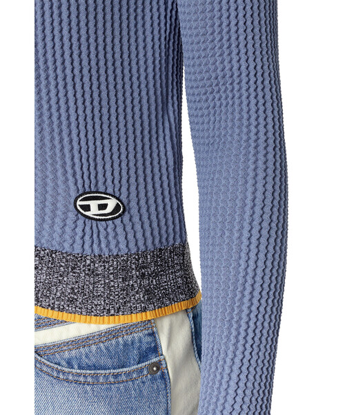 【美品】ディーゼル レディース Dロゴ 薄手 長袖ニットカーディガン ブルー DIESEL（ディーゼル）の「レディース 長袖 ニット カーディガン