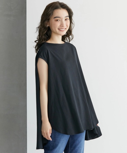 AMERICAN HOLIC（アメリカンホリック）の「サイドスリットフレンチスリーブカットチュニック（Tシャツ/カットソー・レディース・ブラック/ブラウン/オフホワイト/ライトベージュ・M/L）」の2枚目の写真