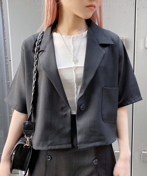 Figments(フィグメンツ)の「オーバーステッチチビTシャツ(Tシャツ/カットソー・レディース・カーキ/ホワイト/ブラック・FREE)」の7枚目の写真