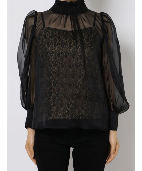 LAGUNAMOON（ラグナムーン）の「シャーリングネックレースキャミシアーブラウス（シャツ/ブラウス・レディース・ブラック/ベージュ/グリーン・FREE）」の4枚目の写真