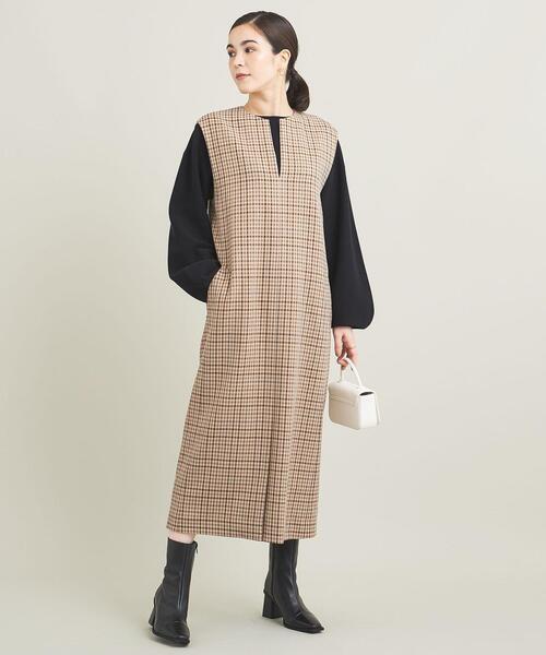 BEAUTY&YOUTH UNITED ARROWS（ビューティーアンドユースユナイテッドアローズ）の「キーネック フロントスリット ジャンパースカート（ジャンパースカート・レディース・ブラック/ダークブラウン/ベージュ/その他1/ブラウン・S/M/XS）」の8枚目の写真