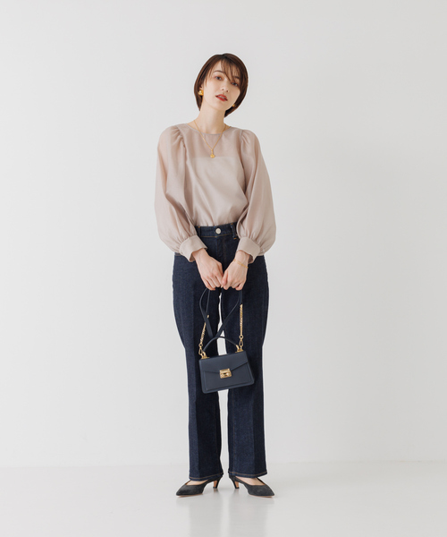 Rouge vif(ルージュヴィフ)の「シアーパフスリーブブラウス(シャツ/ブラウス・レディース・ブラック/ベージュ/オフホワイト・フリー)」の4枚目の写真