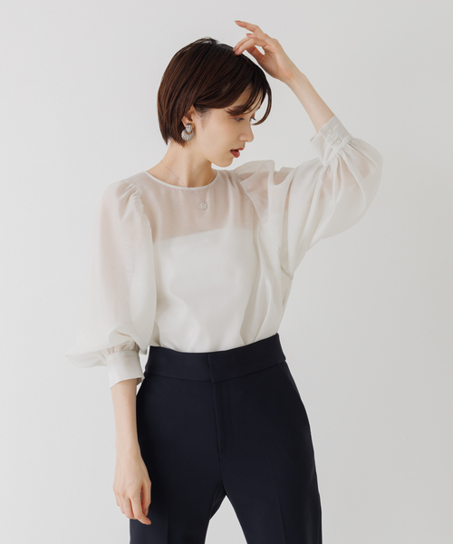 Rouge vif(ルージュヴィフ)の「シアーパフスリーブブラウス(シャツ/ブラウス・レディース・ブラック/ベージュ/オフホワイト・フリー)」の7枚目の写真