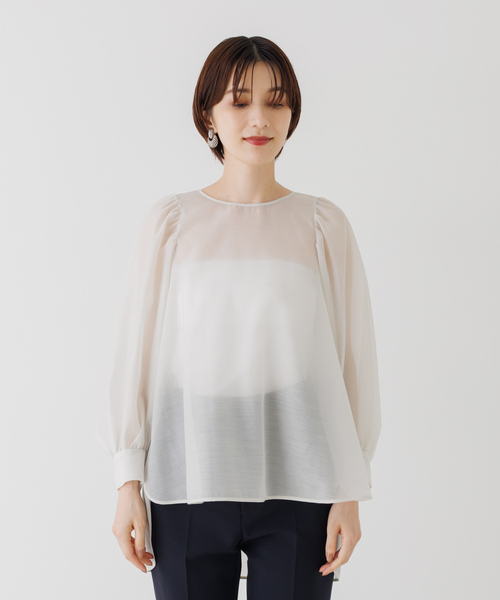 Rouge vif(ルージュヴィフ)の「シアーパフスリーブブラウス(シャツ/ブラウス・レディース・ブラック/ベージュ/オフホワイト・フリー)」の10枚目の写真