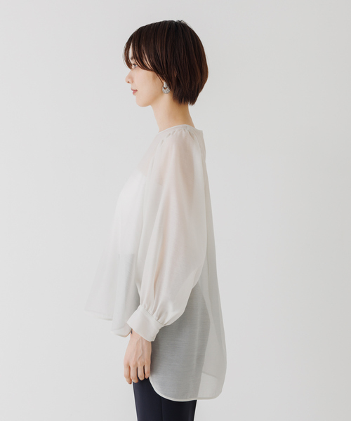 Rouge vif(ルージュヴィフ)の「シアーパフスリーブブラウス(シャツ/ブラウス・レディース・ブラック/ベージュ/オフホワイト・フリー)」の11枚目の写真