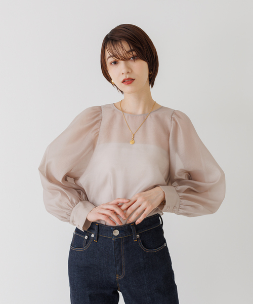 Rouge vif(ルージュヴィフ)の「シアーパフスリーブブラウス(シャツ/ブラウス・レディース・ブラック/ベージュ/オフホワイト・フリー)」の21枚目の写真