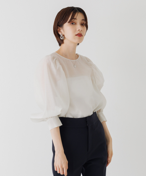 Rouge vif(ルージュヴィフ)の「シアーパフスリーブブラウス(シャツ/ブラウス・レディース・ブラック/ベージュ/オフホワイト・フリー)」の22枚目の写真