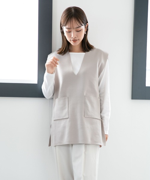 NANO universe（ナノユニバース）の「LB.04/Vネックニットベスト&Tシャツ アンサンブル（ベスト・レディース・ブラック/ベージュ/グリーン・FREE）」の21枚目の写真