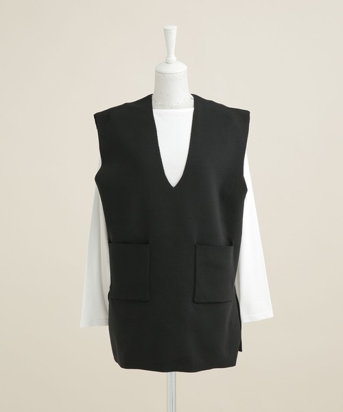 NANO universe（ナノユニバース）の「LB.04/Vネックニットベスト&Tシャツ アンサンブル（ベスト・レディース・ブラック/ベージュ/グリーン・FREE）」の5枚目の写真