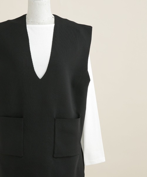 NANO universe（ナノユニバース）の「LB.04/Vネックニットベスト&Tシャツ アンサンブル（ベスト・レディース・ブラック/ベージュ/グリーン・FREE）」の8枚目の写真