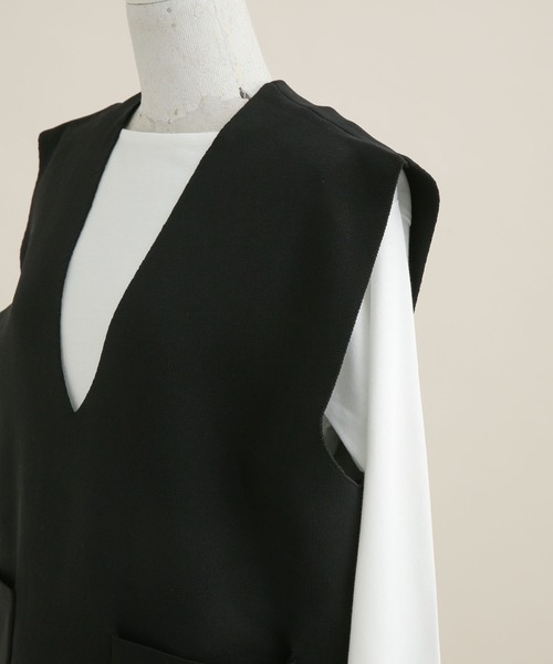 NANO universe（ナノユニバース）の「LB.04/Vネックニットベスト&Tシャツ アンサンブル（ベスト・レディース・ブラック/ベージュ/グリーン・FREE）」の16枚目の写真