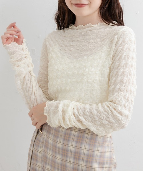 OLIVE des OLIVE（オリーブデオリーブ）の「ぽこぽこインナー（Tシャツ/カットソー・レディース・オフホワイト/ブラック・FREE）」の7枚目の写真