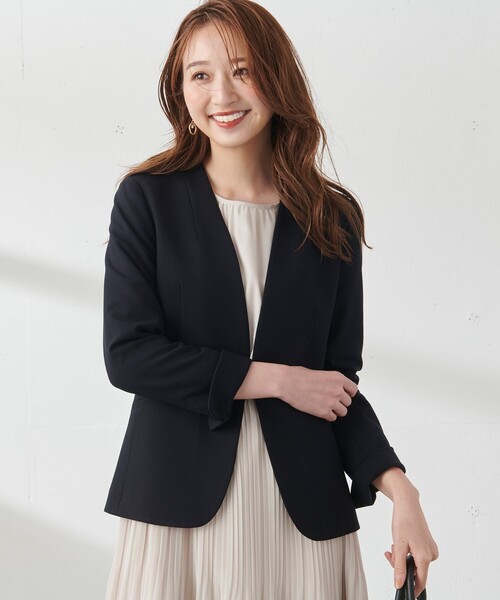ANY SIS（エニィスィス）の「【保温性あり/洗える】サーモ 2WAY ストレッチ ジャケット（ノーカラージャケット・レディース・ブラック系/ブラウン系/ライトグレー系3/ネイビー系/ネイビー系3・3/2/1）」の4枚目の写真