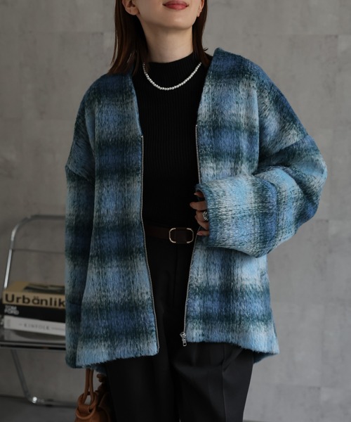 saqui 23AW 美品 ほぐし織 ノーカラー ショート コート ジャケット saqui 23AW 美品 ほぐし織 ノーカラー ショート コート