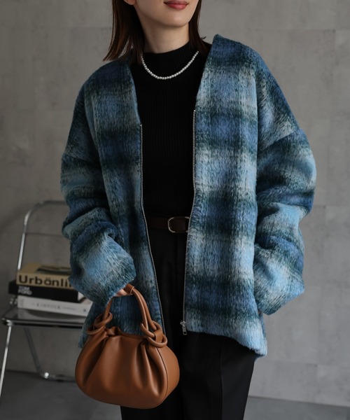 セール】【選べる柄】ノーカラーショートコート/ブルゾン