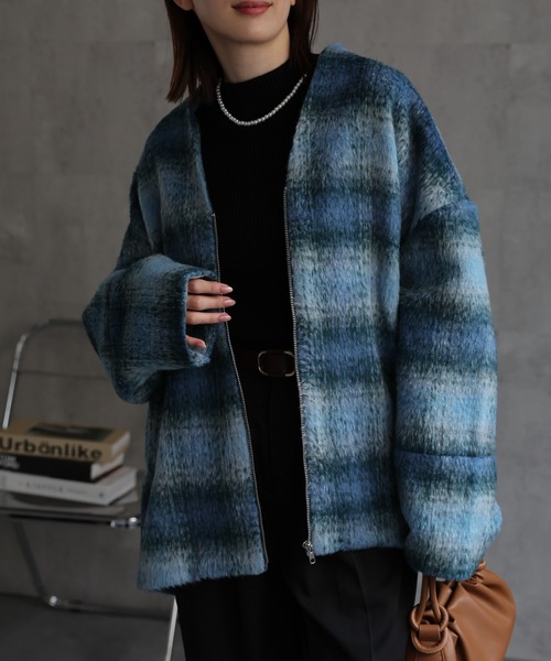 yuni ブロックチェック ノーカラーコート sakishimatokyo ノーカラーコート コート 「選べる柄」ノー