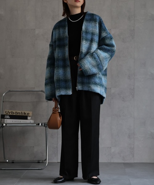 saqui 23AW 美品 ほぐし織 ノーカラー ショート コート ジャケット saqui 23AW 美品 ほぐし織 ノーカラー ショート コート