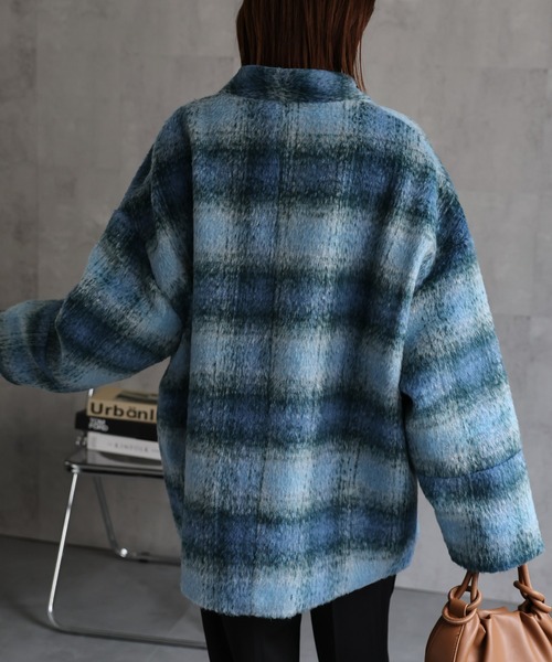 トッカ TOCCA MIROIR ノーカラーチェック柄コート トッカ TOCCA MIROIR ノーカラーチェック柄コート