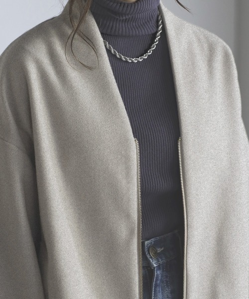 saqui 23AW 美品 ほぐし織 ノーカラー ショート コート ジャケット