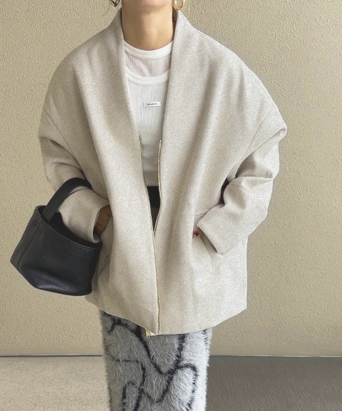 セール】【選べる柄】ノーカラーショートコート/ブルゾン/チェック