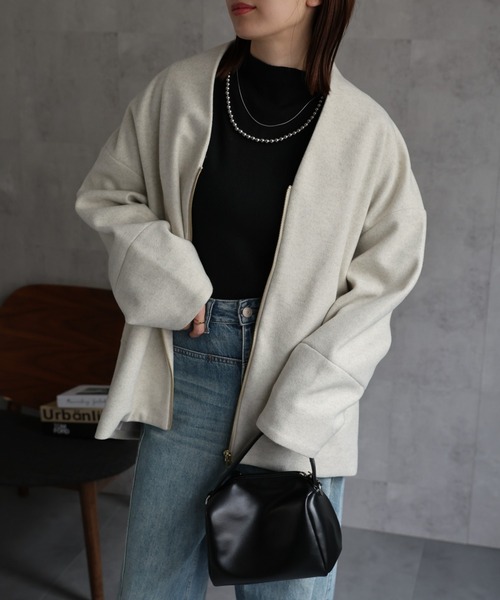 セール】【選べる柄】ノーカラーショートコート/ブルゾン