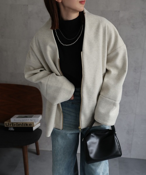 セール】【選べる柄】ノーカラーショートコート/ブルゾン