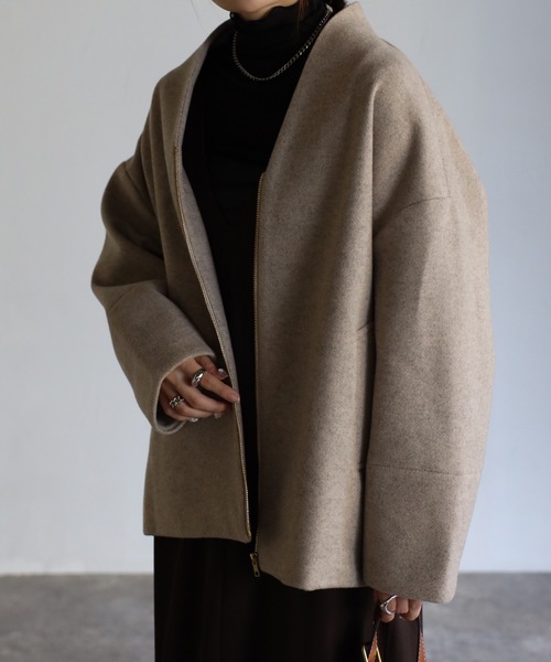 sakishimatokyo（サキシマトーキョー）の「【選べる柄】ノーカラーショートコート/ブルゾン/チェックシャギー（ノーカラーコート・レディース・ブラック/アイボリー/ベージュ/ブラウン/ブラウン系その他/ブラック系その他/ブルー・FREE）」の12枚目の写真