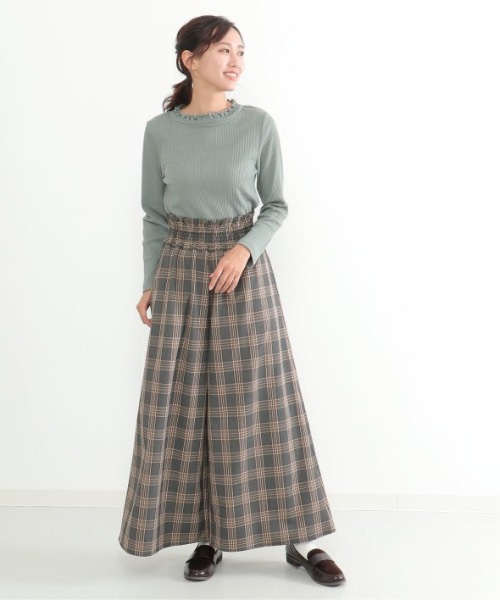 LBC(エルビーシー)の「チェックギャザーワイドパンツ(その他パンツ・レディース・ブラック/ベージュ/グレー・M)」の13枚目の写真