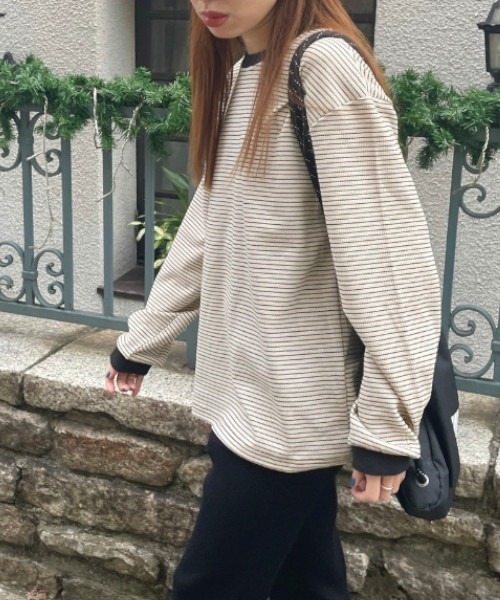 GIMME GIMME（ギミーギミー）の「ボーダーロングスリーブプルオーバー gimw22a007（Tシャツ/カットソー・レディース・アイボリー・FREE）」の3枚目の写真