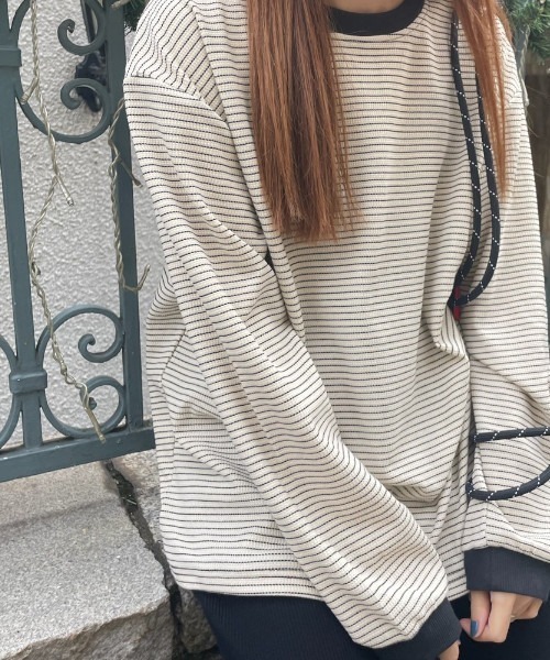 GIMME GIMME（ギミーギミー）の「ボーダーロングスリーブプルオーバー gimw22a007（Tシャツ/カットソー・レディース・アイボリー・FREE）」の4枚目の写真